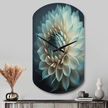 Blue And White Dahlia Flowers V - Asymmetric Metal Wall Clock